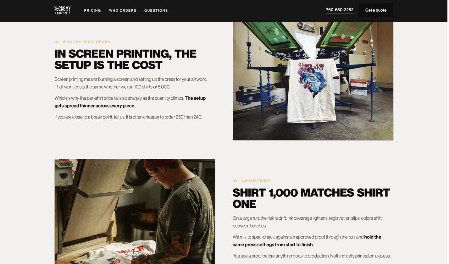 Bulk Screen Printing landing page detail