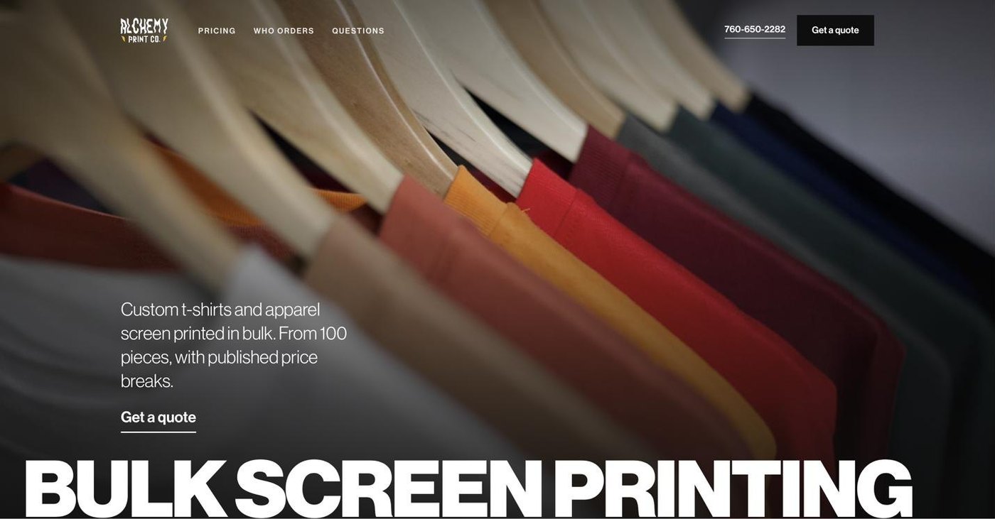 Alchemy Print Co. — Screen printing · landing pages & email funnel