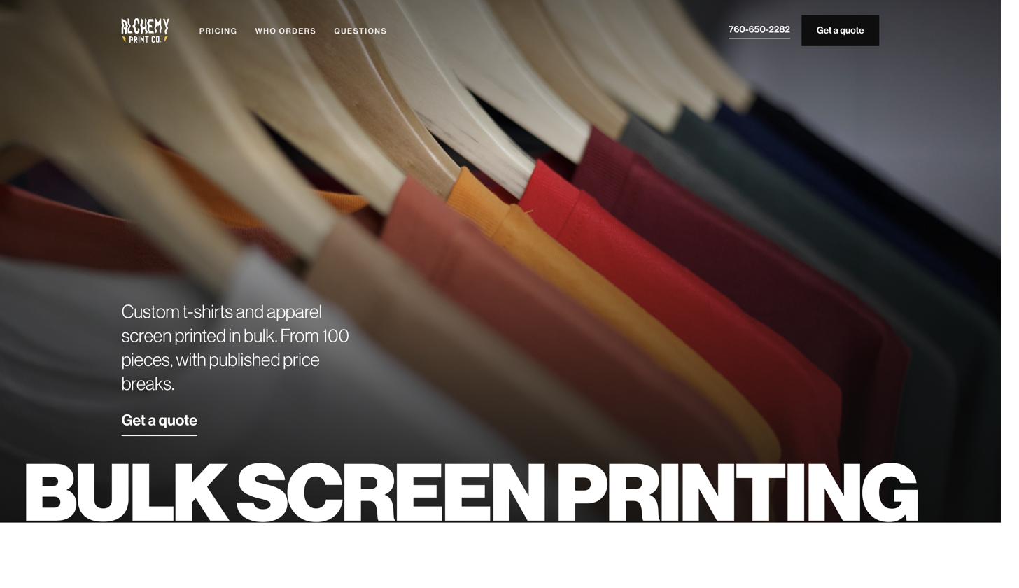 Bulk Screen Printing landing page