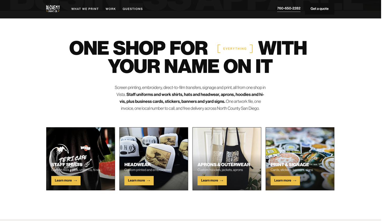 Business Apparel landing page detail