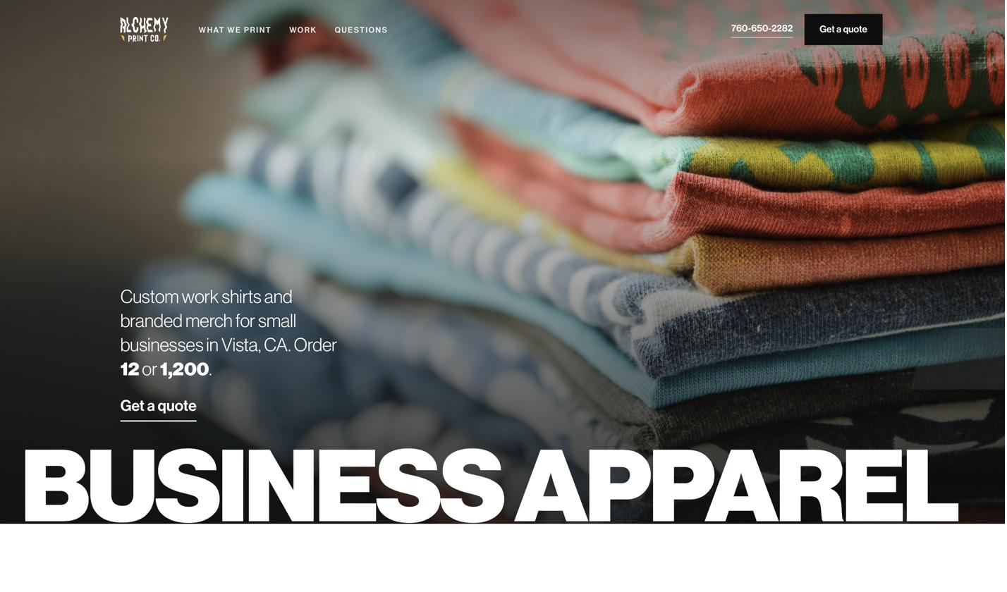 Business Apparel landing page