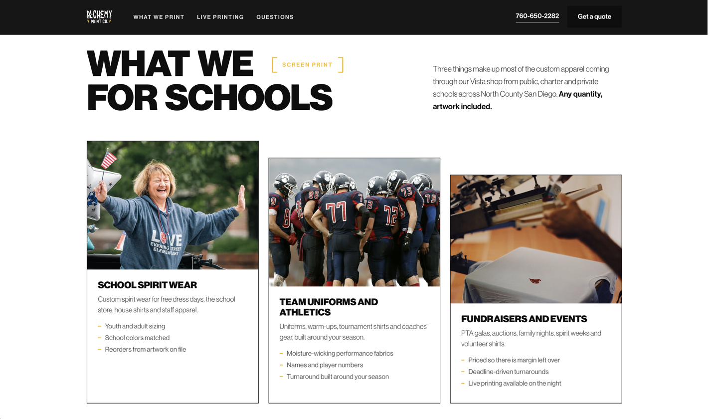 School Spirit Wear landing page detail