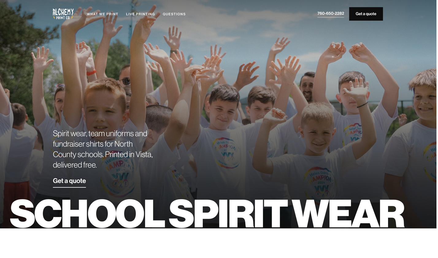 School Spirit Wear landing page