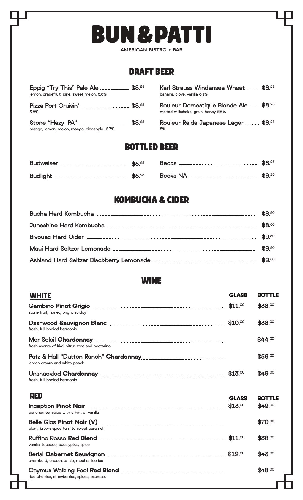 Beverage menu