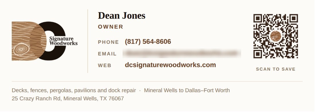 DC Signature Woodworks email signature for Dean Jones